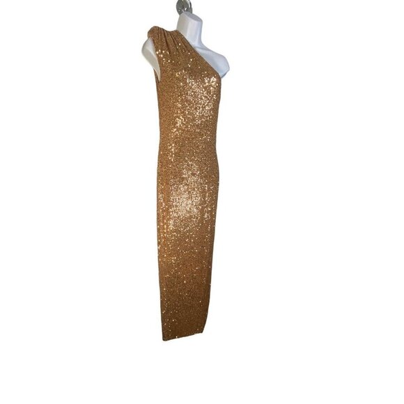 Nookie Womens Veda Sequin Gold One Shoulder Padded Column Gown Size XL - Picture 4 of 12